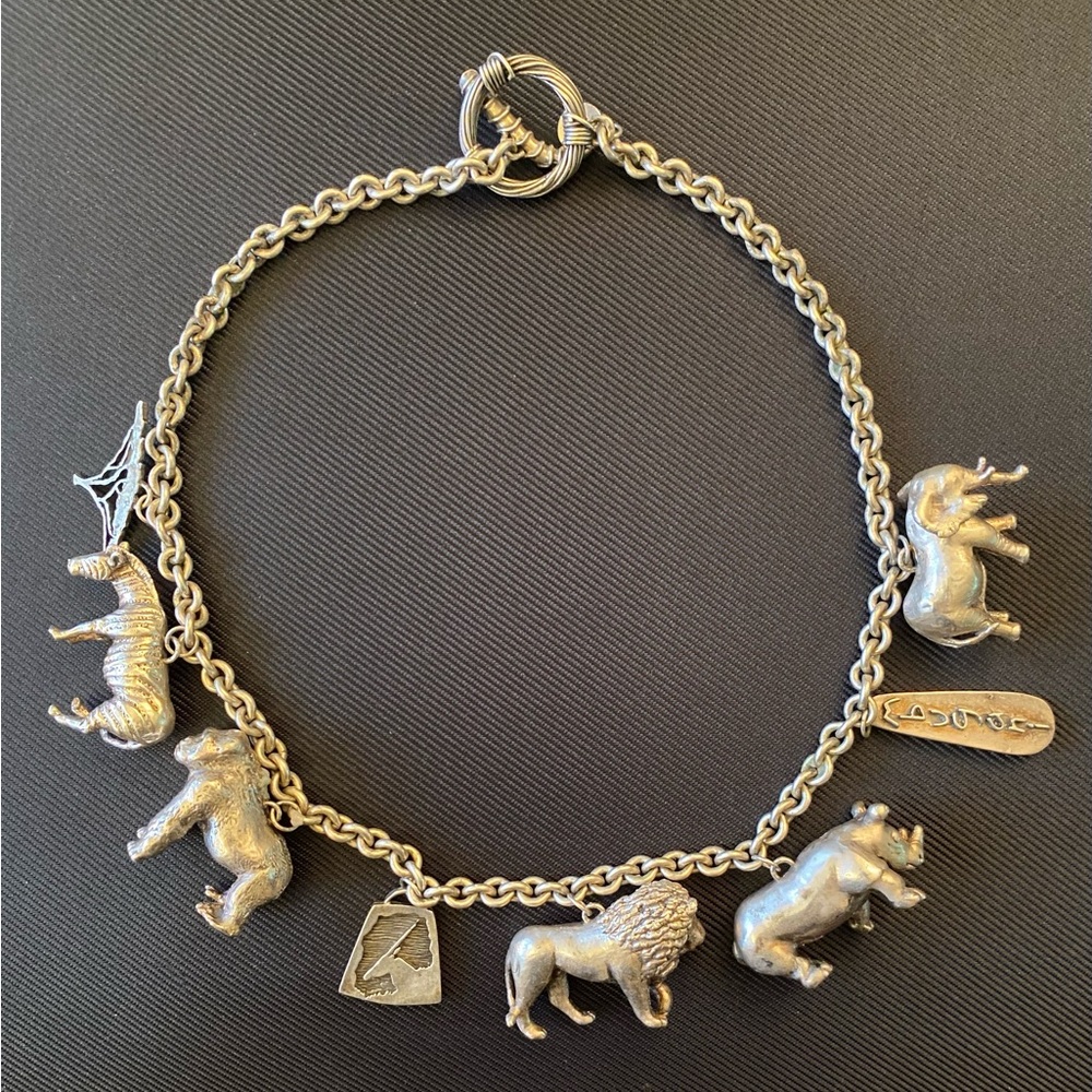 SUSAN CUMMINGS STERLING ENDANGERED SPECIES HUGE ANIMAL CHARM NECKLACE RARE
